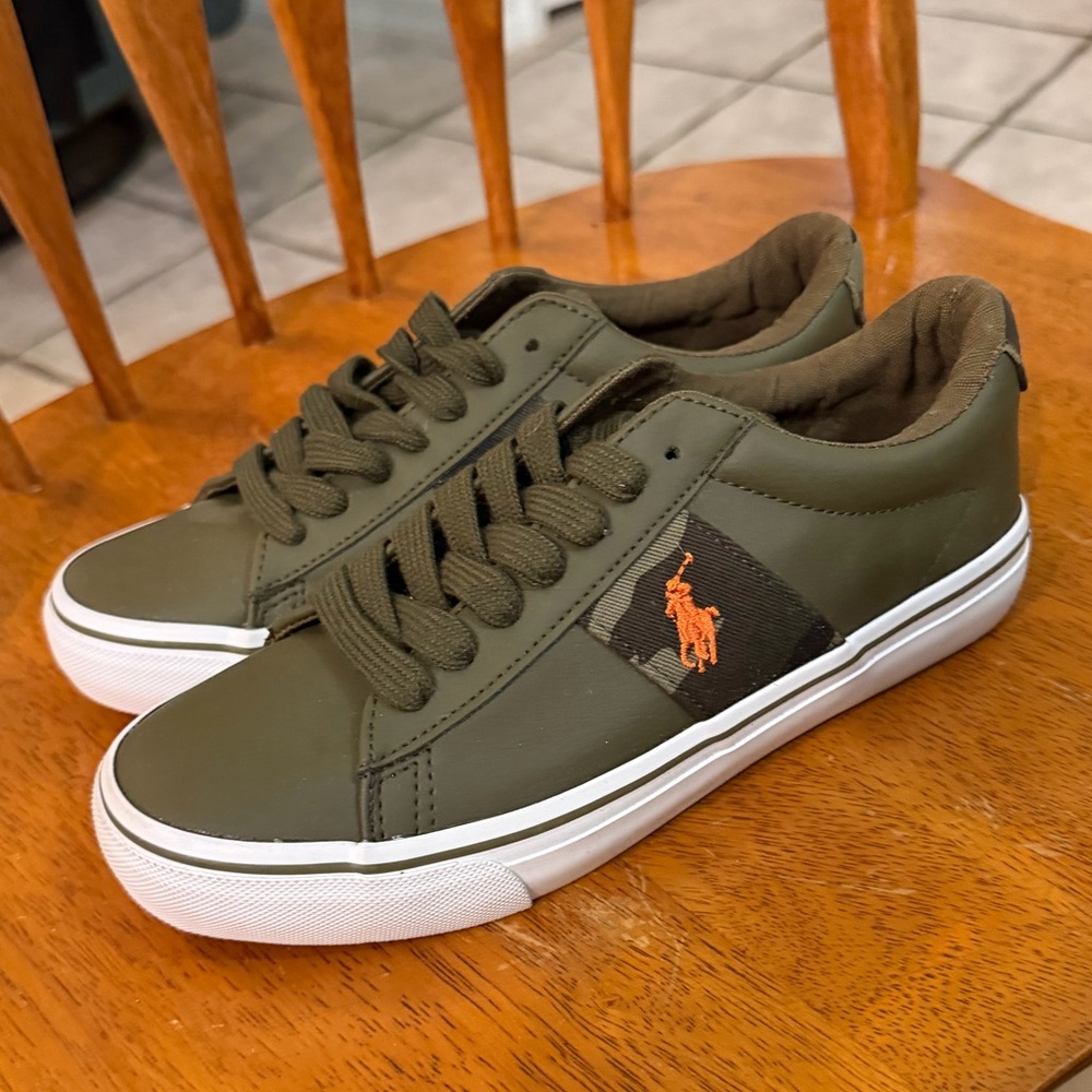 Polo by Ralph Lauren Boy's Green Sneakers with Orange Logo